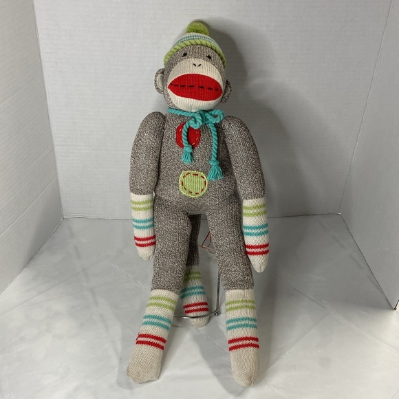 Genuine Monkeez and Friends Sock Monkey “ Neville” Plush Stuffed Animal Gray 19” - Picture 2 of 15